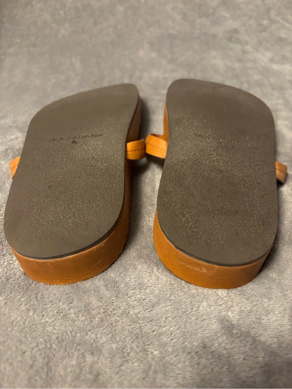Tory Burch Cognac Leather Logo Thong Sandals
